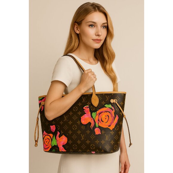 LOUIS VUITTON Stephen Sprouse Roses Monogram Neverfull MM Bag Shoulder Tote EUC - Picture 2 of 15